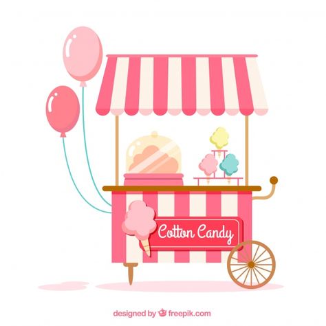 More than a million free vectors, PSD, photos and free icons. Exclusive freebies and all graphic resources that you need for your projects Cute Cotton Candy, Cotton Candy Cart, Candy Car, Ice Cream Cart, Candy Cart, Candy Sweet, Retro Vector, Carnival Themes, Food Cart