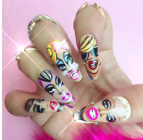 Drag queen nails!! 💅🏼 Nicki Minaj Nails, Trash Fashion, Fail Nails, Crazy Nail Art, Queen Nails, Nail Salon Decor, Celebrity Nails, Nail Jewels, Inspired Nails