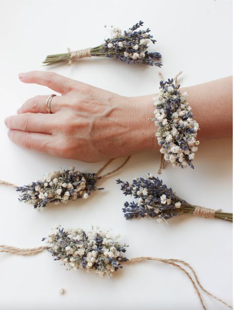 Corsages 101: Types, Styles, Prices, and Where to Buy Lavender Boutonniere, Gypsophila Bouquet, Bridesmaid Corsage, Dried Flowers Wedding, Lavender Bouquet, Babies Breath, Corsage Wedding, Etsy Bridesmaid Gifts, Lavender Wedding