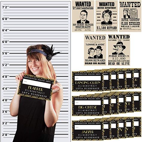 Amazon.com: musykrafties Roaring 20s Mug Shot Photo Booth Props, Height Chart Backdrop, Wanted Sign Posters Pack 26-Count: Home & Kitchen Roaring 20s Photo Booth, 20s Photo Booth, Wanted Sign, Woodland Creatures Party, Prohibition Party, Mystery Photos, Speakeasy Party, Mystery Dinner Party, 20s Party