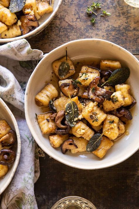 Ricotta Gnocchi with Herby Mushrooms and sage browned butter...making gnocchi at home is easy with this delicious recipe using ricotta cheese! Recipes Using Ricotta Cheese, Recipe Using Ricotta, Butter Making, Half Baked Harvest Recipes, Ricotta Gnocchi, Making Gnocchi, Homemade Gnocchi, Harvest Recipes, Gnocchi Recipes