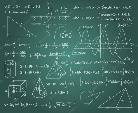 Fórmulas matemáticas fondo de pizarra con gráficos algebraicos y geométricos funciones y dibujos garabatos cálculo matemático escrito a mano lección de trigonometría vector ciencia exacta | Vector Premium Maths Formulas Wallpaper, Board Background, Math Formulas, Trigonometry, Equations, Motion Graphics, Chalkboard, Chalk, Mockup