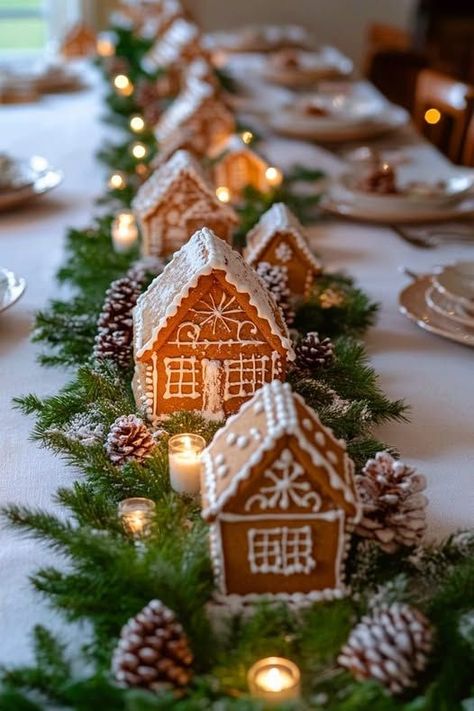 Gingerbread Tablescape, Holiday Tablescape, Christmas Art Projects, Gingerbread Christmas Decor, Holiday Tablescapes, Fun Craft, Christmas Table Decorations, Xmas Crafts, Christmas Treats