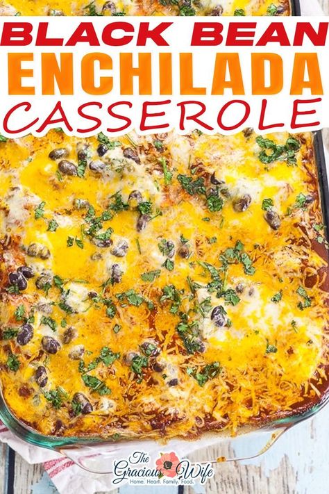 Black Bean Enchilada Casserole, Bean Enchilada Casserole, Bean Burritos Recipe, Easy Enchilada Casserole, Easy Beef Enchiladas, Family Dinner Recipe, Easy Healthy Lunch Recipes, Black Bean Enchiladas, Easy Family Dinner