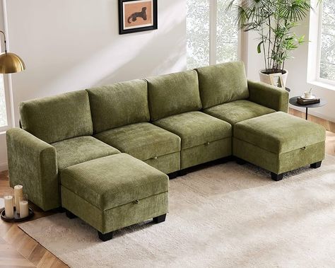 Amazon.com: ABCASA Corduroy Modular Sectional Sofa with Storage,Upholstered 3 Seater Sofa Couches with Plump Backrest for Apartment Small Spaces,Living Room,Green : Home & Kitchen Sleeper Sectional Sofa Joybird, Small Sectional Sofa Overstock, Sectional In Room With Doors, Brown Leather Sofa With Green Chair, Gray Sofa With Green Chairs, Joybird Modular Sectional, Green Velvet Couch Living Rooms Overstock, Sectional Sofa Living Room Pet Friendly, Joybird Sectional Cozy