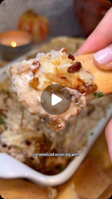 Claire on Instagram: "Cheesy Caramelized Onion Dip with Crispy Bacon ❤️‍🔥#FirehookPartner It’s cozy, warm, and incredibly delicious. If you’re looking for the ultimate crowd-pleaser to bring to Friendsgiving or Thanksgiving, grab some @firehook crackers (Garlic Thyme are my fave) and make this dip. Trust me, it’ll be gone in minutes. Here’s how to make it: 
Firehook Garlic Thyme Crackers
1 lb thick-cut bacon, cut into small pieces
2 yellow onions, sliced
2 shallots, sliced
Pinch of salt
Water (for caramelizing)
8 oz cream cheese, softened
1 cup sour cream, room temp
1/2 cup mayo, room temp
4 oz sharp cheddar, shredded
4 oz mozzarella, shredded
2 oz mozzarella, shredded (to top)
1 tsp Worcestershire sauce
Freshly cracked pepper, to taste
6 cloves garlic, minced
1-2 tsp fresh thyme
1-2 tsp Cheesy Caramelized Onion Dip, Cracker Dips, Fast Appetizers Easy, Baked Dips, Caramelized Onion Dip, Cream Room, No Cook Appetizers, Festive Appetizers, Holiday Eating