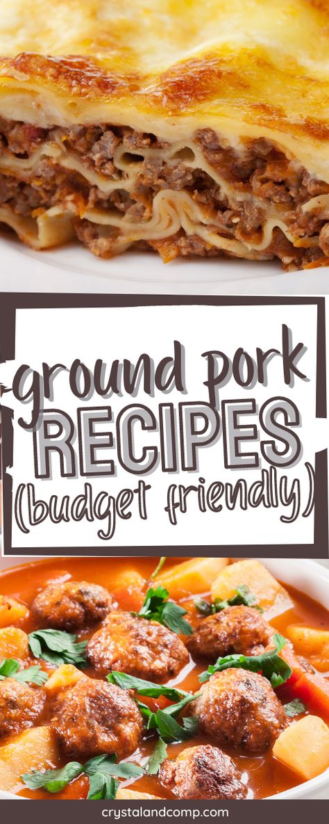 Don't miss out on these Ground Pork Recipes for dinner! These easy pork meals are fast and simple to make and full of amazing flavors! Hamburger And Ground Pork Recipes, What To Cook With Ground Pork, Ground Pork Lasagna Recipe, Ground Pork Ideas For Dinner, What To Make With Ground Pork Meals, Recipes Using Pork Sausage Dinners, Ground Pork Lunch Recipes, Easy Ground Pork Recipes Simple, Pork Burger Recipes Ground