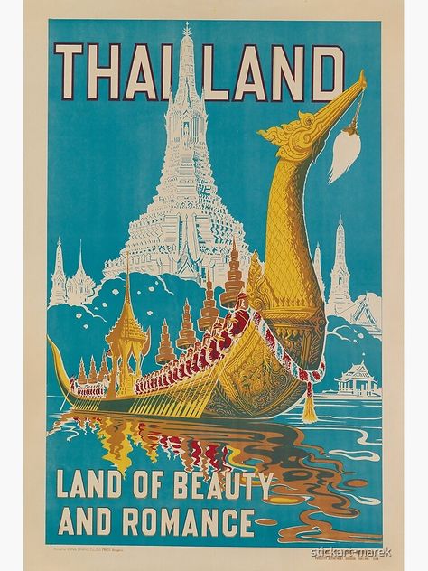 Thailand Poster, Thailand Tourism, Herman Melville, Romance Travel, Travel Art Print, Retro Graphics, Thai Art, Thailand Travel, Vintage Travel Posters