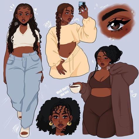 💫💕Breanna💕💫 on Instagram: "Hello Everyone!! I drew some fits that I fell in love with!😍 School has me busy as usual but I’m glad that I was finally able to post something for y’all ☺️💕 Swipe to see how I used @brushbyvegalia in this piece Code: brelexis for 💵% off 💛 • • • #myart #artwork #art #artoftheday #artlovers #brelexis #originalillustration #artists #cute #procreate #procreateart #digitalillustration #aspiringartist #artistsoninstagram #blackyn" Cute Outfits Drawings, Art Black Love, Different Drawing Styles, Spring Feeling, Black Cartoon Characters, Black Anime, Black Anime Characters, Black Artwork, Black Cartoon