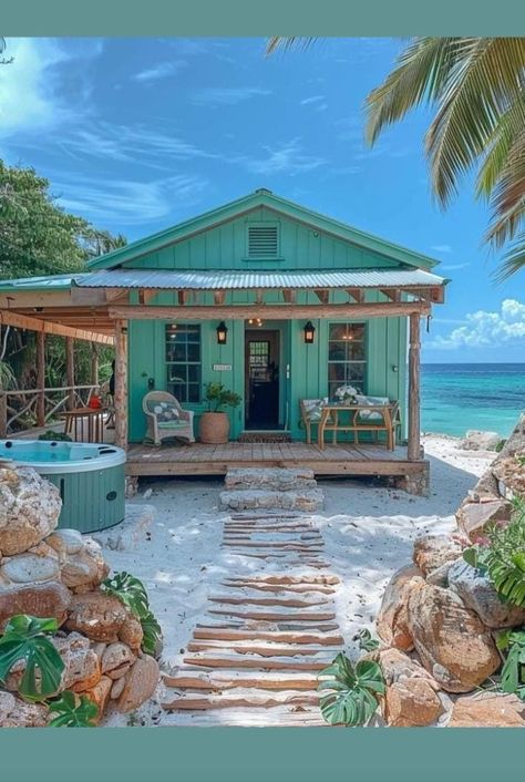 Small Island House, Beach Cabin Exterior, Beach Hut Aesthetic, Minimal Beach House, Beach House Exterior Tropical, Island Home Exterior, Beach Shack House, Carribean House, Small Beach House