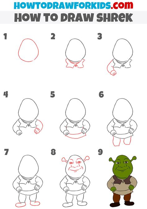 how to draw shrek step by step How To Draw Shrek Step By Step, How To Draw Shrek, Shrek Drawing Easy, Shrek Sketch, Shrek Drawing, Shrek Characters, Draw Santa, Grinch Drawing, Shrek Character