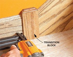 Hide transitions    Transition blocks can solve all kinds of challenging molding problems. Top Of Stairs Landing, Hanging Doors, Decorative Wood Trim, Hall Stairs, Top Of Stairs, Stairs Landing, Trim Carpentry, Basement Redo, Interior Window