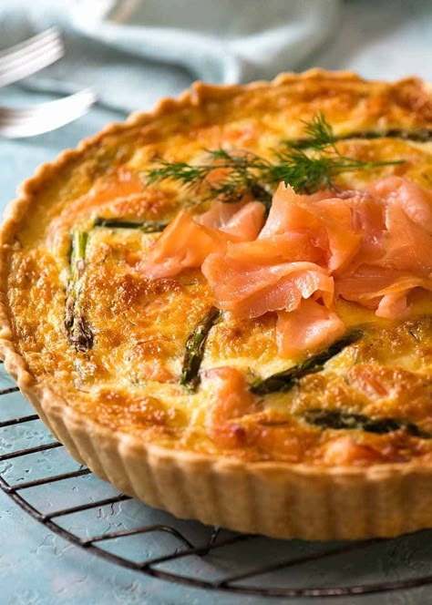 Salmon Quiche | RecipeTin Eats Hash Brown Quiche Recipes, Quiche Crust Recipe, Smoked Salmon Quiche, Ready Made Pie Crust, Homemade Quiche, Salmon Quiche, Quiche Recipes Easy, Recipetin Eats, Recipe Tin