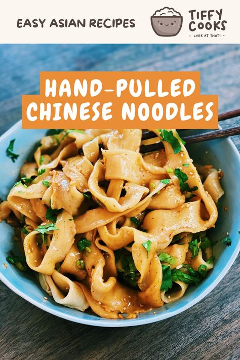 My most viral video is my 10 minutes Spicy Garlic Noodles, and the most asked question is always where I buy my noodles? Today, I am going to share how to make Chinese Hand-pulled Noodles with only FOUR simple ingredients! These Chinese hand-pulled noodles are SUPER chewy and I promise will taste better than ANY store-bought noodles.  asian noodles | easy dinner recipes healthy | homemade noodles | quick lunch recipes Asian Noodles Easy, Asian Recipes Noodles, Bussin Food, Noodles Chow Mein, Spicy Garlic Noodles, Chinese Rice Noodles, Pork Chinese, Easy Asian Noodles, Pulled Noodles