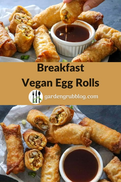 Vegan Eggroll Filling, Unique Egg Rolls, Vegan Egg Rolls Recipes, Breakfast Egg Rolls, Vegetarian Egg Rolls, Vegan Egg Rolls, Unique Breakfast, Egg Sausage, Breakfast Vegan