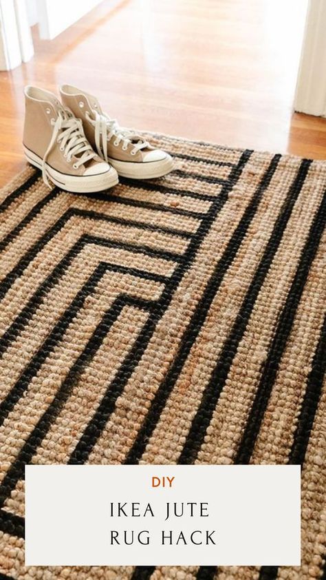 Layered Rugs Entryway, Diy Painted Jute Rug, Diy Runner Rug, Ikea Rugs Living Room, Painted Jute Rug, Ikea Rug Hack, Lohals Rug Ikea, Paint Jute Rug, Ikea Lohals Rug