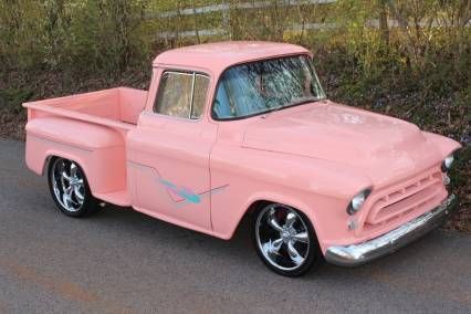 Peach Chevrolet truck Pink Chevy Trucks, Trashy Chic, 1950 Chevy Truck, Pink Trucks, Pink Chevy, 1973 Mustang, Pink Cars, Ford Ranger Truck, Pink Truck