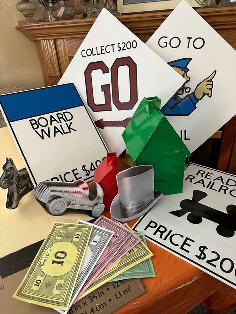 Monopoly Hallway Theme, Monopoly Centerpiece Table Settings, Monopoly Decorations Themed Parties, Giant Monopoly Pieces, Operation Game Decorations, Monopoly Parade Float, Monopoly Hallway Decorations, Monopoly Party Ideas, Giant Game Pieces