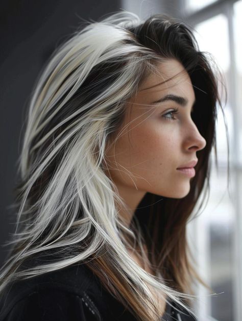 Fun & Unique Hair Color Ideas for Brunettes: Curly, Blonde, Dark & More Dark Hair With Fun Highlights, Dark Blonde Hair With Peekaboo Color, Dark Hair For Hazel Eyes, Blonde And Dark Hair Ideas, Two Tone Brunette Hair, Blonde And Brunette Hair Color Ideas, Dark Edgy Hair Color Ideas, Dark Long Hair Color Ideas, Mallen Streak Hair