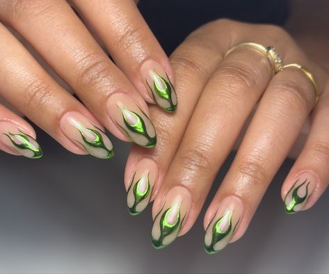 Green Flames Nails, Green Flame Nails, Green Chrome Nails, Ombre Chrome Nails, Flame Nails, Green Chrome, Pinterest Diy Crafts, Pinterest Diy, Green Ombre