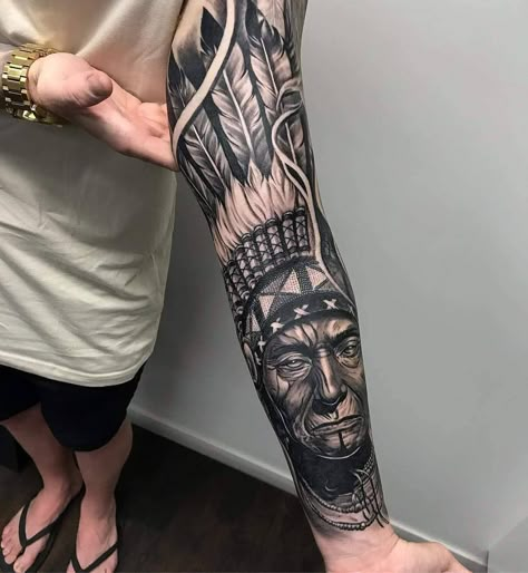 American Flag Forearm Tattoo, Native Indian Tattoos, American Indian Tattoos, Native American Tattoo, Half Sleeve Tattoos Drawings, Full Leg Tattoos, Native Tattoos, Forarm Tattoos, Half Sleeve Tattoos For Guys