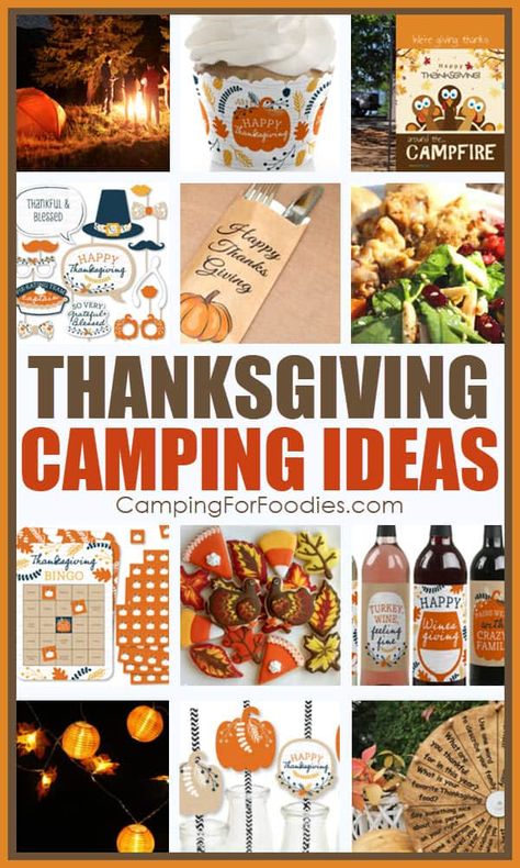 Friendsgiving Camping Ideas, Rv Thanksgiving Decorations, Camping Thanksgiving Ideas, Thanksgiving Camping Decorations, Thanksgiving Camping Recipes, Thanksgiving Camping Ideas, Campfire Thanksgiving Dinner, Thanksgiving Camping Meals, Camping For Thanksgiving