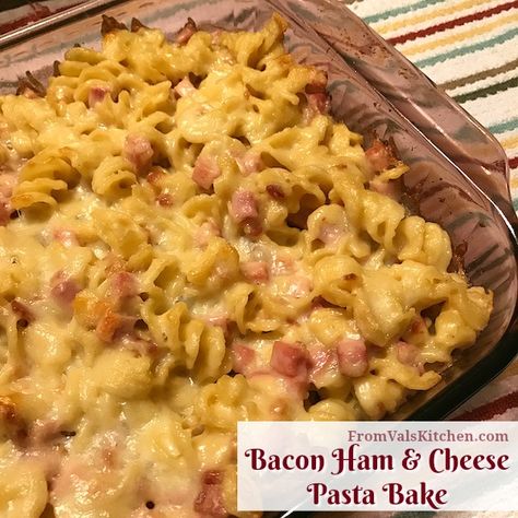 Bacon Ham And Cheese Pasta Bake Recipe From Val's Kitchen Mac And Cheese Ham, Ham And Cheese Pasta, Cheese Pasta Bake, Pasta Bake Recipe, Pasta Noodle Recipe, Easy Chicken Pot Pie, Baked Pasta Recipes, Bacon Pasta, Ham Cheese