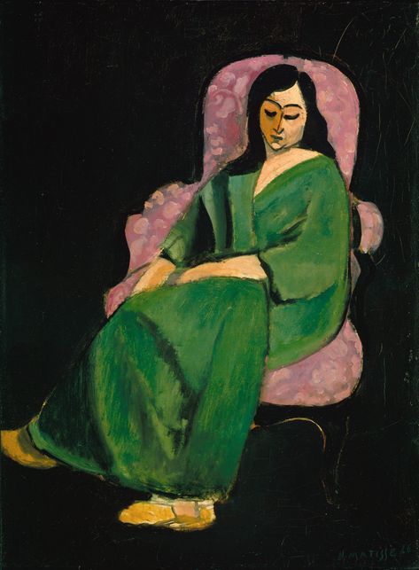 Laurette in a Green Robe, Black Background, 				ArtistHenri Matisse,Paintings Andre Derain, Handmaids Tale, Matisse Paintings, Raoul Dufy, Art Movements, Canvas Drawing, Drawing Paper, Fauvism, Matisse Art