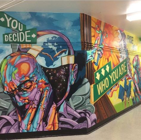 High School Murals, Art Projects For High School, High School Ideas, High School Art Projects, Collaborative Art Projects, School Murals, School Decor, Murals Street Art, Collaborative Art