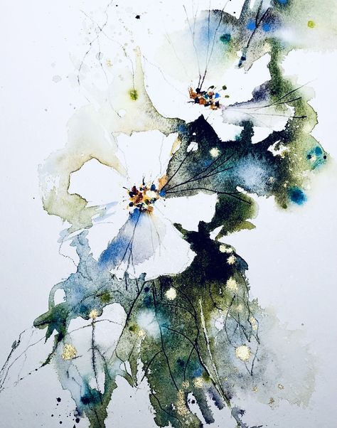 Abstract Watercolor Flower, Loose Watercolor Flowers, Floral Watercolor Paintings, Pressed Paper, Watercolor Paintings For Beginners, Winter Watercolor, Watercolour Inspiration, Original Watercolor Art, Minimalist Tattoos