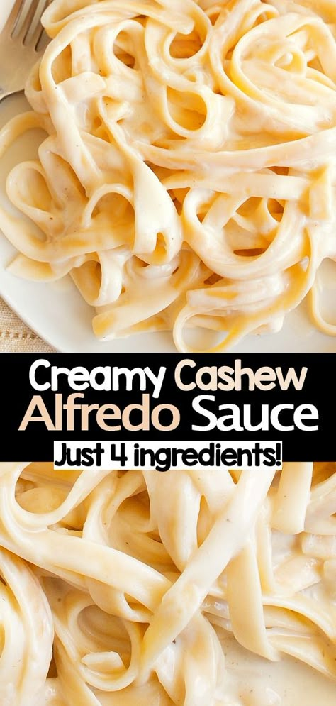 4 Ingredient Easy Cashew Cream Pasta Alfredo Sauce Cashew Fettucini Sauce, Vegan Cashew Cream Sauce, Cashew Cream Pasta, Vegan Cream Sauce Pasta, Dairy Free Alfredo Recipe, Cashew Pasta Sauce, Vegan Pasta Sauce Recipes, Cheesy Bread Recipes, Alfredo Sauce Vegan