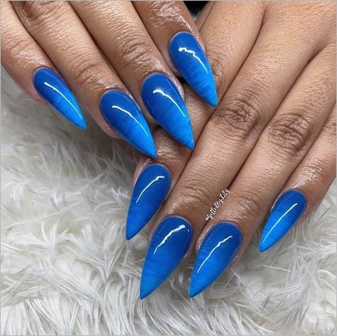 Nails 13 Yo, Royal Blue Manicure, Blue Nails Ideas, Blue Nail Design, Blue Stiletto Nails, Blue Manicure, October Daily, Stiletto Nails Short, Blue Ombre Nails