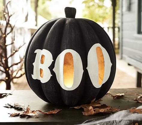 Pottery Barn Kids Black Pumpkin With Boo Large Luminary pottery barn kids halloween decor sale Space Pumpkin, Pumpkin Designs Painted, Porche Halloween, Halloween Chic, Boo Pumpkin, Halloween Decor Diy, Kid Friendly Halloween, Diy Halloween Decor, Fun Pumpkins