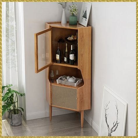 Corner Cabinet Living Room, Living Room Bar Cabinet, Small Bar Cabinet, Corner Bar Cabinet, Dining Room Corner, Armoire D'angle, Corner Bar, Door Bar, Corner Cupboard