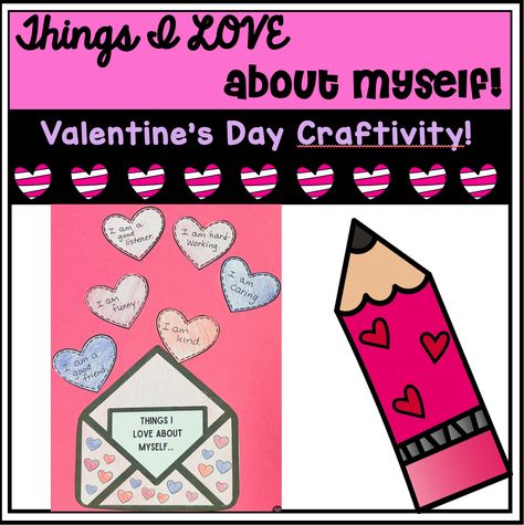 Fun Valentine's activity to show some self-love! Things I Love About Myself, Air Balloon Craft, Cupcake Craft, Craft Heart, Balloon Craft, Cupcake Crafts, Hot Air Balloon Craft, Valentines Day Bulletin Board, February Activities