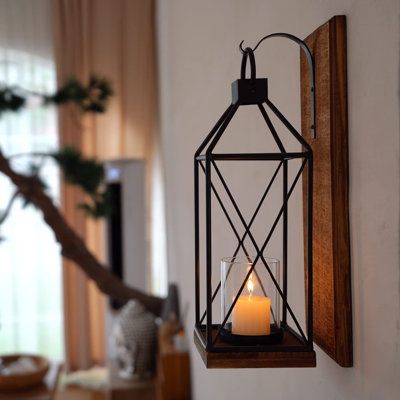 Wall Lanterns Living Room, Candle Sconces Living Room Wall Decor, Candle Sconces Living Room, Wall Decorations For Living Room, Metal Candle Lanterns, Hanging Candle Lanterns, Decorations For Living Room, House Porch, Rustic Candle