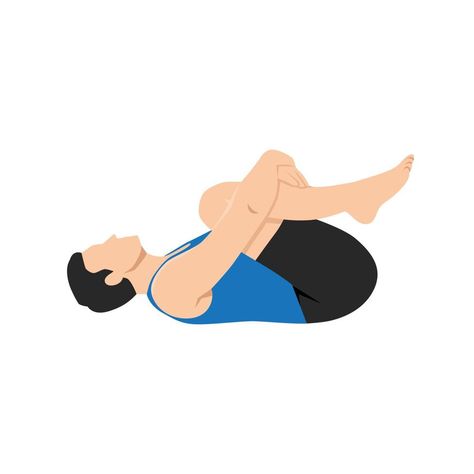 Man doing knees to chest pose apanasana exercise. Flat vector illustration isolated on white background Knee To Chest Exercise, Knees To Chest Pose, Flat Vector Illustration, Chest Workouts, Flat Vector, The Man, Vector Art, White Background, Vector Free