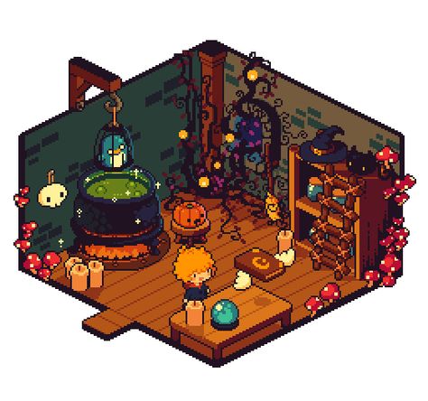 Witch Room, Gameboy Color, Pixel Art Tutorial, 8bit Art, Pixel Art Characters, Pix Art, Isometric Art, Isometric Design, Pixel Art Games