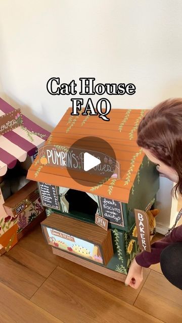 Emma Movius on Instagram: "Answering some of my most asked questions! This is long overdue sorry 😂 #catmom #catsofinstagram #cathouse #diy #cardboardcrafts" Diy Cat House Indoor Cardboard, Diy Cat Bed Cardboard, Cathouse Diy, Diy Cat House Cardboard, Cardboard Box Cat House Diy, Cat Cardboard Box Ideas, Cat Cardboard House, Cat House Diy Cardboard, Diy Cat House