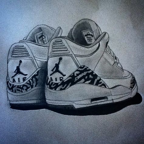 Drawings of a pair of Jordans Jordan 3 Drawing, Drawing Of Jordans, Jordan Shoes Drawing, Jordan Sketch, Jordan Drawing, Cute Flower Drawing, Sneakers Sketch, Sneakers Drawing, Drawing Superheroes