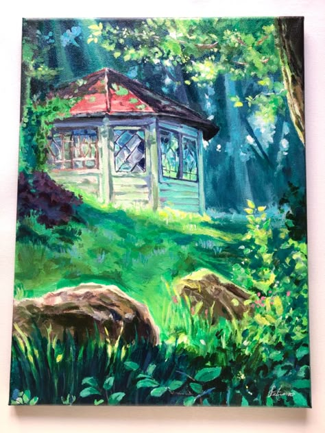 Acrylic Painting Studio Ghibli, Ghibli Oil Painting, Studio Ghibli Canvas Painting, Ghibli Acrylic Painting, Studio Ghibli Scenes To Paint, Studio Ghibli Paintings, Ghibli Watercolor Art, Studio Ghibli Painting Ideas, Ghibli Painting Ideas