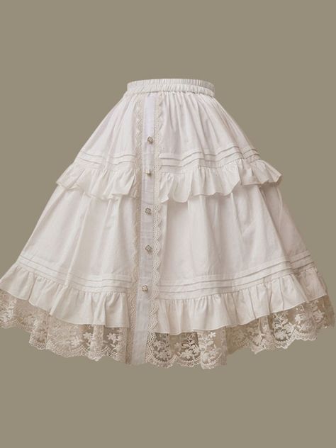 Sweet Lolita SK Lace Trim Frill Cotton White Lolita Skirt - Lolitashow.com Detail Couture, Skirt Patterns, White Lace Skirt, Old Fashion Dresses, Room Stuff, Couture Mode, Sweet Lolita, Mori Girl, Character Ideas