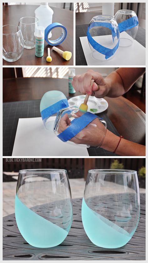 Koti Diy, Summer Diy Projects, Diy Wine Glasses, Idee Cricut, Wine Glass Crafts, Wine Bottle Diy Crafts, Wine Bottle Diy, Diy Simple, Painted Wine Glasses