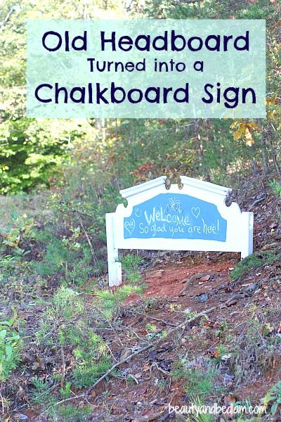 Two young girls turn their old, broken headboard into a new Welcome sign for their home Headboard Signs Repurposed, Barndominium Furniture, Headboard Halloween Sign, Old Headboard Ideas Reuse, Repurpose Headboard, Slate Crafts, Headboard Redo, Whimsical Backyard, Chalk Board Paint