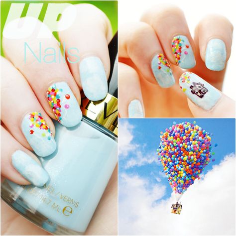 UP Pixar nails Nail Challenge, Up Pixar, Disney Inspired Nails, Disney Up, Makeup And Beauty Blog, Nail Art Disney, Disney Nails, Beautiful Nail Designs, Nail Polish Designs