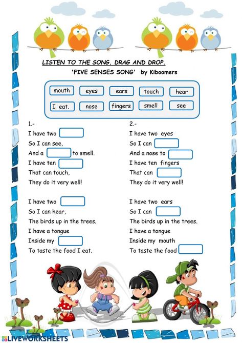 My Body Worksheet For Grade 2, Grade 2 English Activities Fun, Sense Organs Worksheets For Grade 1, My Body Worksheet Grade 1, Evs Worksheets For Grade 2, Fun Science Worksheets, English Liveworksheet, Song Worksheet, Five Senses Worksheet