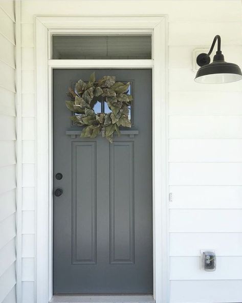 The Natalie Scott. Adding curb appeal with popular paint colors for your front door. This post shows how to choose and pick the right color. Best colours with red brick, gray siding, tan, dark, brown, black shutters, farmhouse, cottage, yellow, teal, gre Gray Front Door, Gray Front Door Colors, Grey Front Door, Best Front Door Colors, Exterior Door Colors, Yellow Front Doors, Best Front Doors, Green Front Doors, Blue Front Door