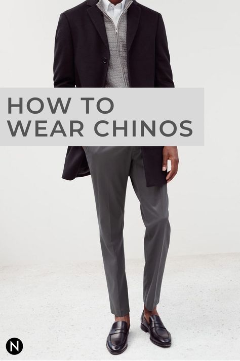 Charcoal Chinos Men Outfits, Shoes To Wear With Chinos Men, Chino Style Men, Chino Trousers Men Outfit, Chinos Pants For Men, Gray Chinos Men Outfits, Black Chinos Men Outfits, Grey Chinos Men Outfits, Nice Outfits For Men