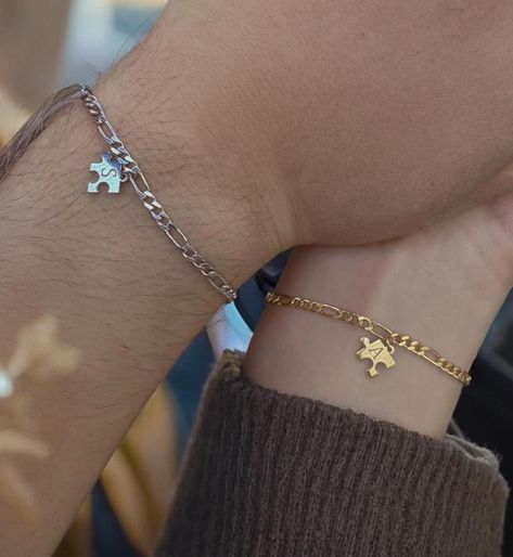 Celebrate your unbreakable bond with our handmade personalized couple bracelets! Designed for lovers, best friends, or soulmates, these puzzle piece charm bracelets symbolize how perfectly you fit together. 💖 Customization: Add your initials for a truly unique touch. ✨ Material Options: Choose from 14K gold plated or 925 sterling silver plated for a luxurious finish. 🔗 Adjustable Fit: Available in multiple chain lengths to ensure the perfect fit. 🎁 Perfect Gift: Ideal for anniversaries, Valentine's Day, birthdays, or just because! Each piece is handcrafted with love, making it the perfect sentimental jewelry for couples. Order now and create a timeless keepsake that tells your story! Handmade Gift For Him, Jewelry For Couples, Sentimental Jewelry, Handmade Gifts For Him, Sentimental Jewellery, Bracelet Couple, Les Couples, Couple Bracelets, Puzzle Piece