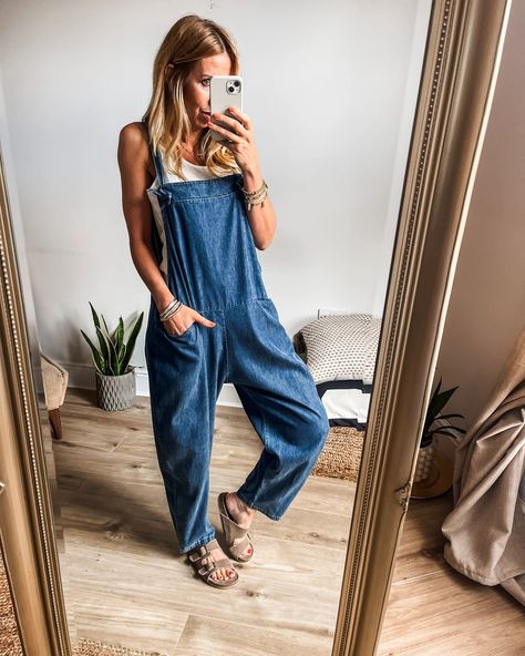 RESTOCKED!🙌 Every wardrobe needs a trusty pair of dungarees. They're the perfect slouchy basic that still look fabulous on 😍 Pair with a simple t-shirt and some sandals for a laid back summer vibe, or transition into the cooler months with ease and pair with a long sleeve top and trainers. Get yours before they sell out again 👀 🔍 "Cotton Denim Dungarees" . . . . #fashionista #fashionblogger #fashionover30 #fashionover40 #mumfashion #stylemum #styled #styleblogger #manchester #manchesterfa... School Run Style, Printed Dress Shirts, Striped Sleeveless Top, Mum Fashion, Denim Dungarees, Cami Shirt, Simple T Shirt, Work Trousers, Wardrobe Needs